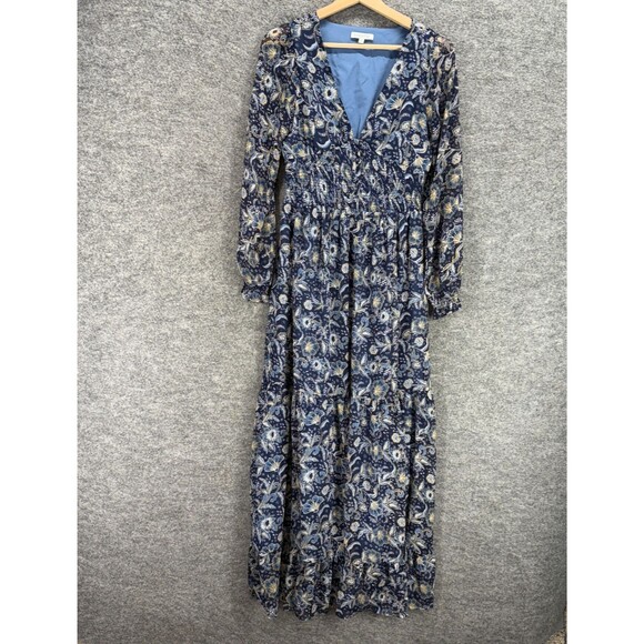 Patrons Of Peace Dress Women S Small Blue Floral Long Maxi V-Neck Long Sleeve - Picture 1 of 6